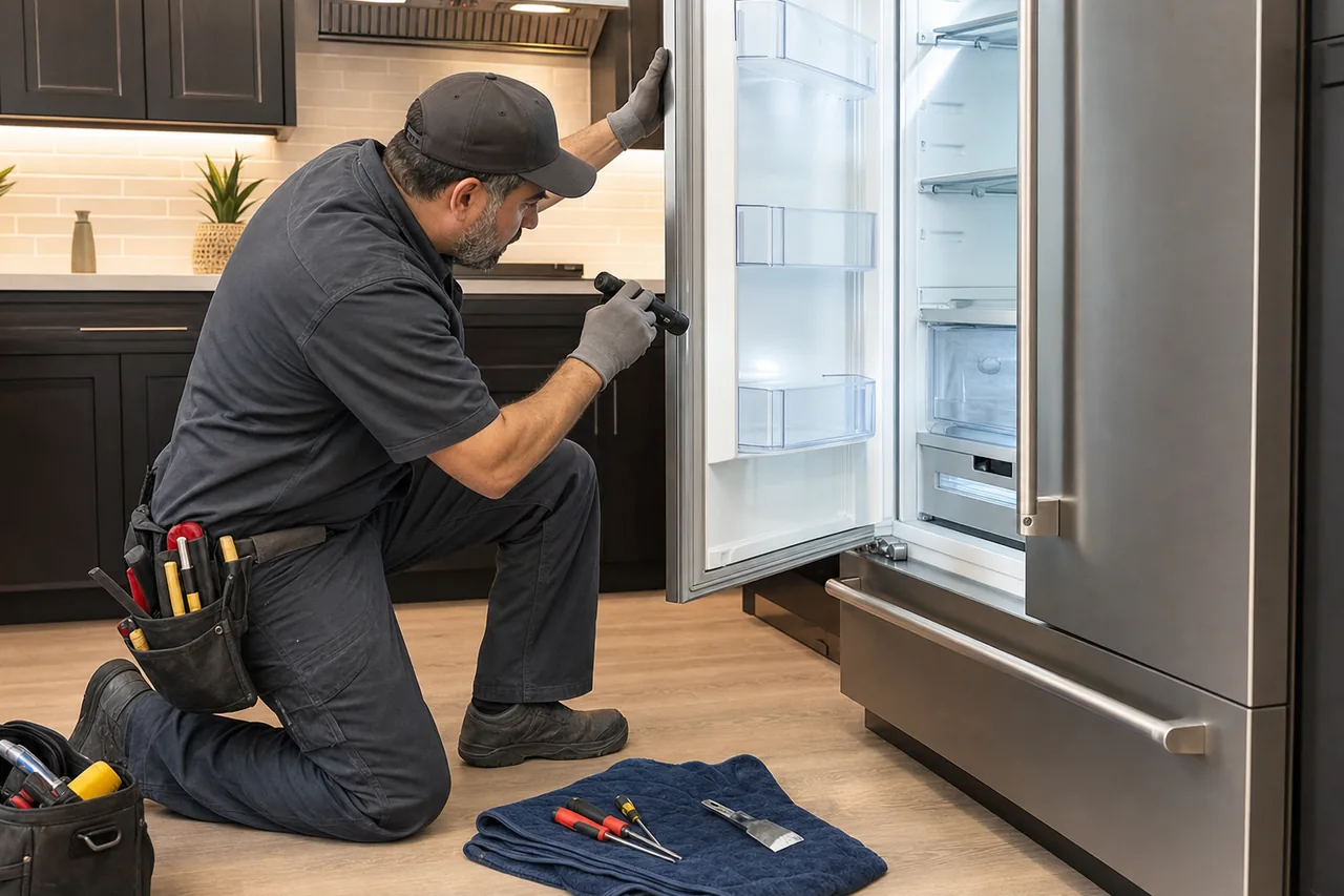 A Stamford kitchen with a Viking professional range and built-in refrigeration