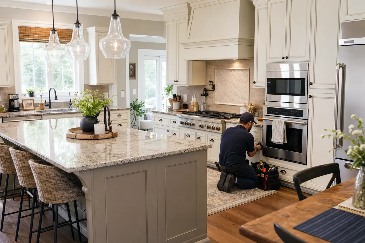 A luxury kitchen with built-in stainless appliances up close